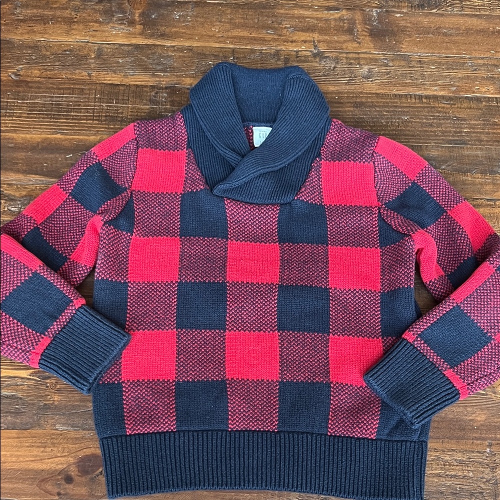 GAP Red and Navy Blue Checkered Turtleneck Sweater